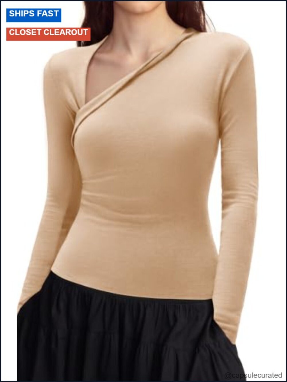 Ultralight Modal Cashmere Long Sleeve Asymmetric Neck T-Shirt Women